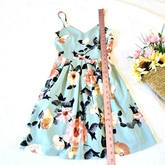 Monteau Women's Mini Dress Size Small Blue Green Floral Fit & Flare Sleeveless - Picture 4 of 12